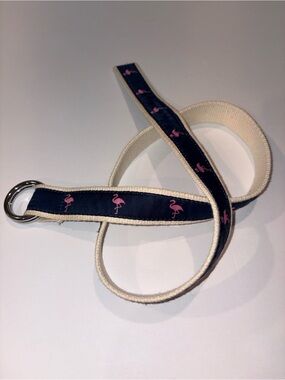 J.CREW 🦩 Navy/Pink Flamingo D-Ring Canvas Belt
